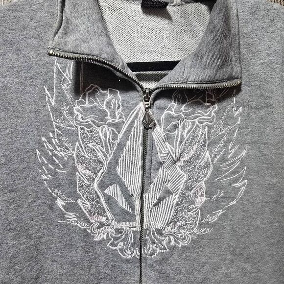 Volcom Vintage Y2K Grey Embroidered Full Zip Sweatshirt Jacket - Picture 2 of 5